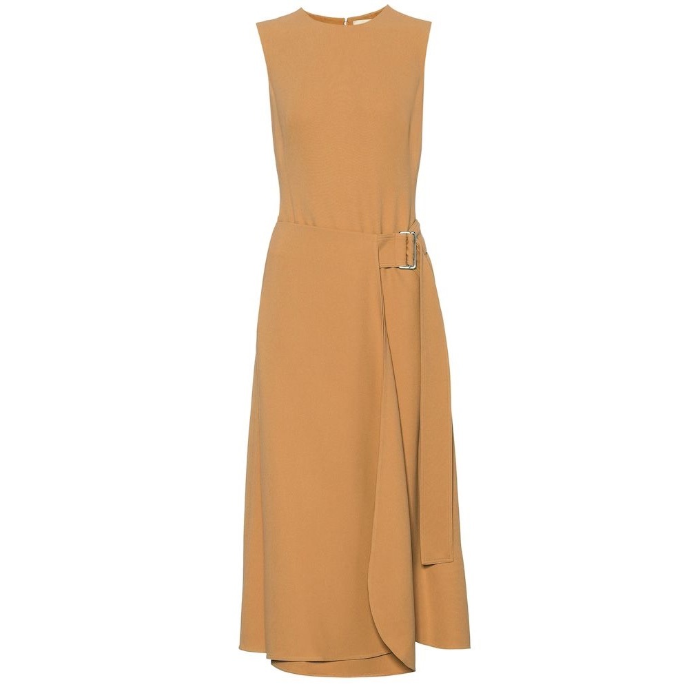 Victoria Beckham | Camel Wrap-Effect Crepe Midi Dress | Size 4